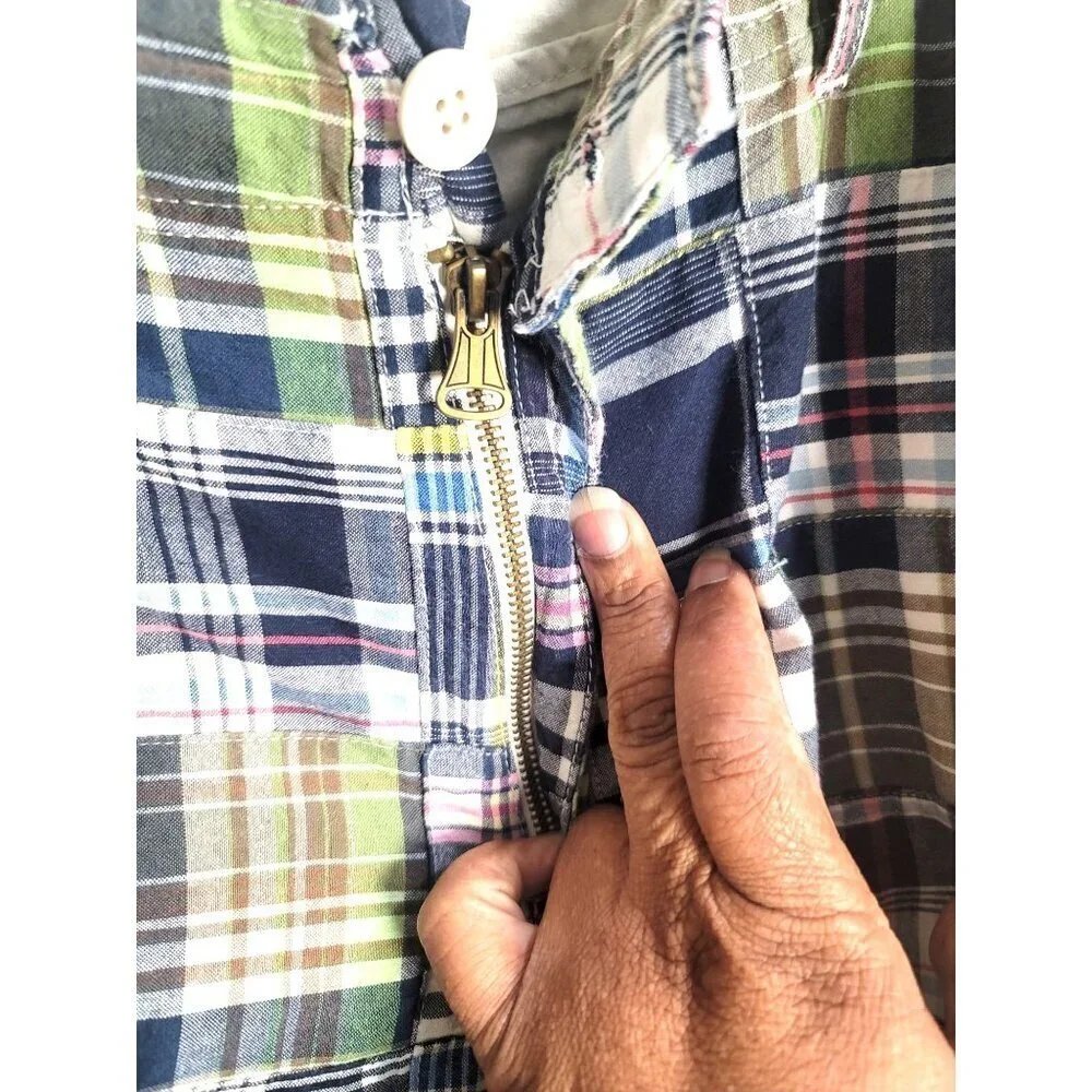 Old Navy Patchwork Madras Cargo Shorts Mens 34Multicolor Plaid Preppy Y2k 90s‎